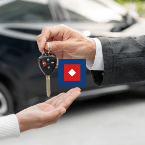 Voiture de location devant un aéroport pour un déplacement professionnel à l’étranger